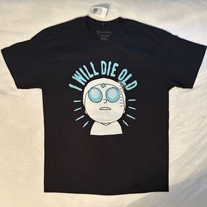Rick and Morty Shirt Mens L I WILL DIE OLD Novelty T-Shirt Black Tee Adult Swim